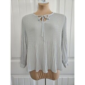 Adrianna Papell L Pullover Blouse Long Sleeve Speckled Print Flowy Pleats Dots